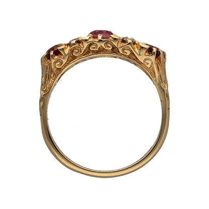 18ct Gold Diamond & Ruby Vintage Style Trilogy Ring
