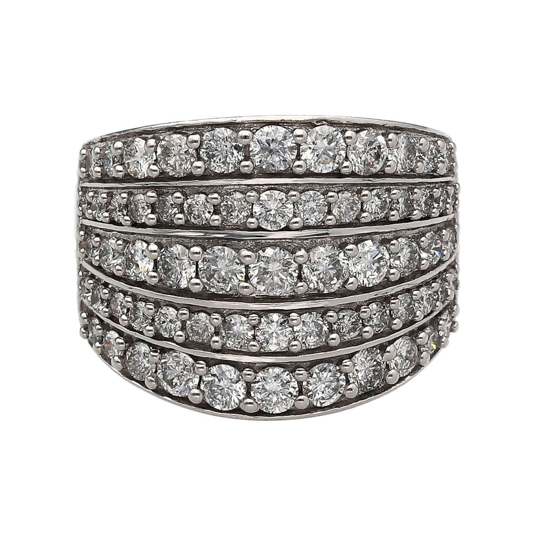 18ct White Gold & Diamond Five Row Wide Band Ring