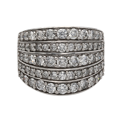18ct White Gold & Diamond Five Row Wide Band Ring