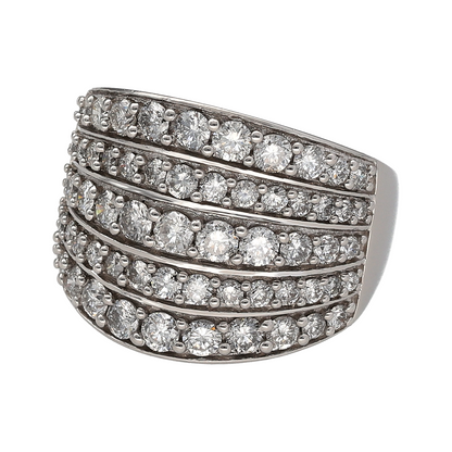 Make an unforgettable statement with this pre-owned 18ct white gold diamond five-row wide band ring, featuring an impressive multi-row design set with approximately 2.00ct of sparkling diamonds.

Design: The ring showcases a luxurious five-row diamond-set band, creating a bold and sophisticated look with exceptional brilliance.