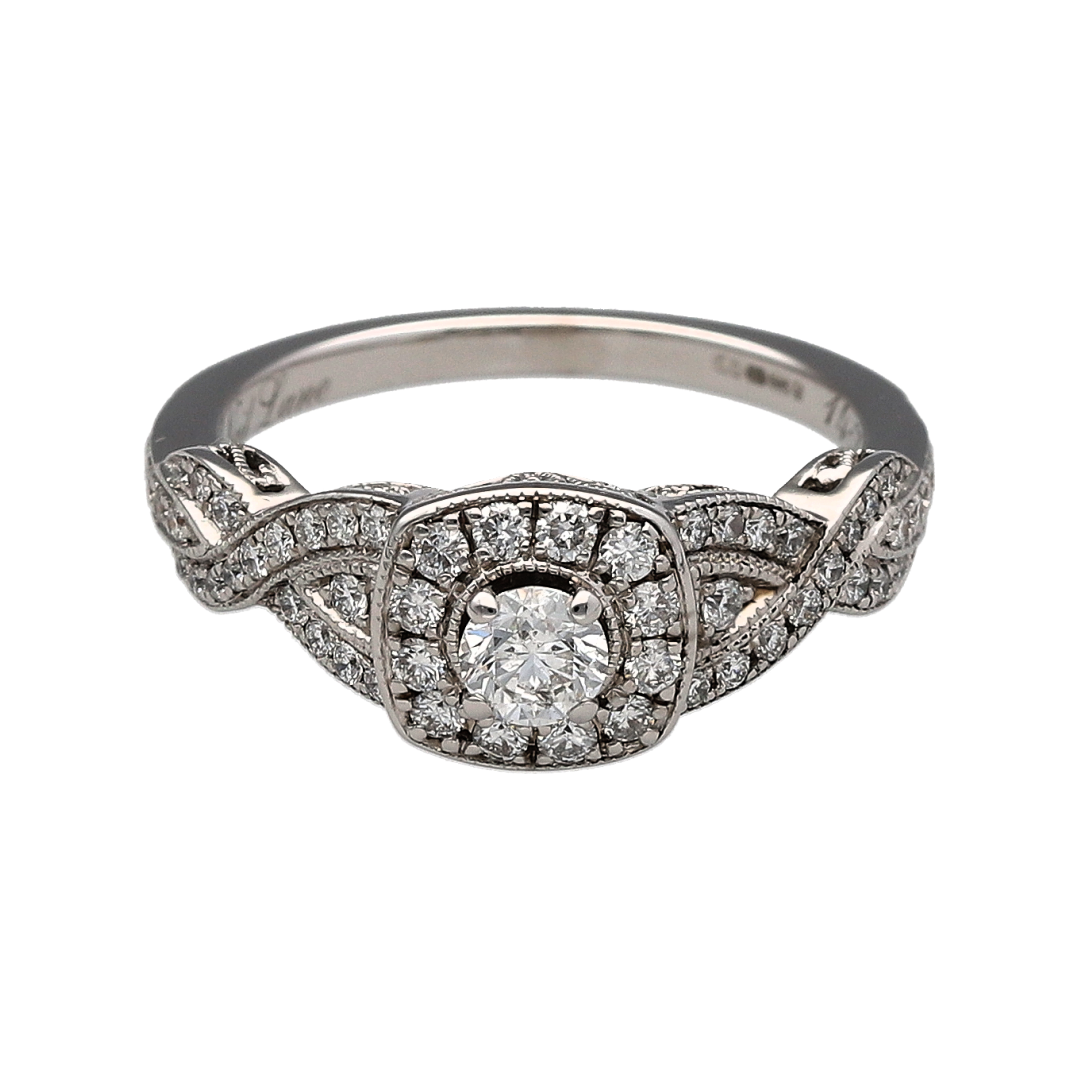 14ct White Gold & Diamond Halo Cluster Ring