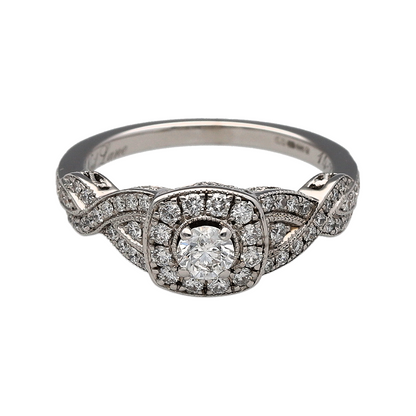 14ct White Gold & Diamond Halo Cluster Ring