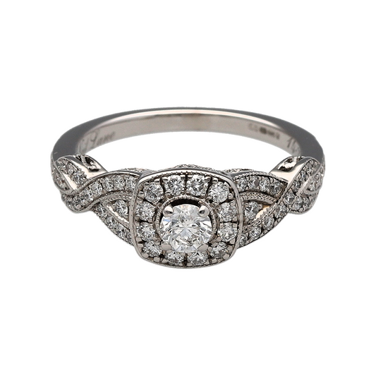 14ct White Gold & Diamond Halo Cluster Ring