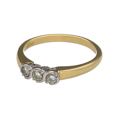 Celebrate timeless elegance with this pre-owned 18ct yellow gold diamond trilogy ring, featuring three sparkling diamonds in a classic design that beautifully symbolises the past, present and future.

Design: The ring showcases three dazzling diamonds set in a traditional trilogy arrangement, creating a balanced and elegant display of brilliance. The timeless three-stone design offers enduring style, making it a wonderful choice for everyday wear or life's most memorable occasions.