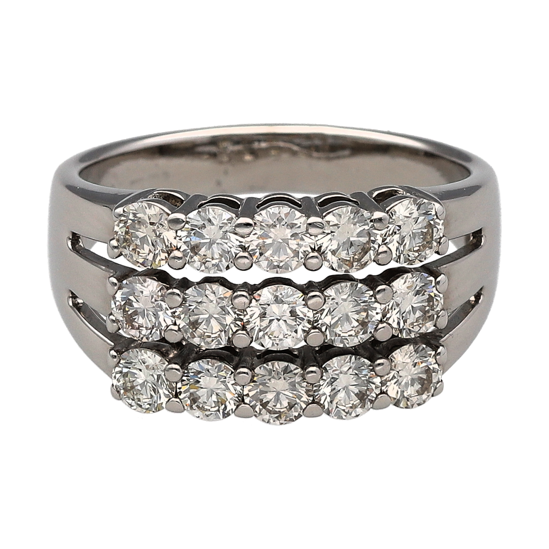 18ct White Gold & Diamond Three Row Wide Band Ring
