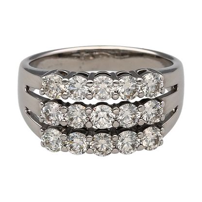 18ct White Gold & Diamond Three Row Wide Band Ring