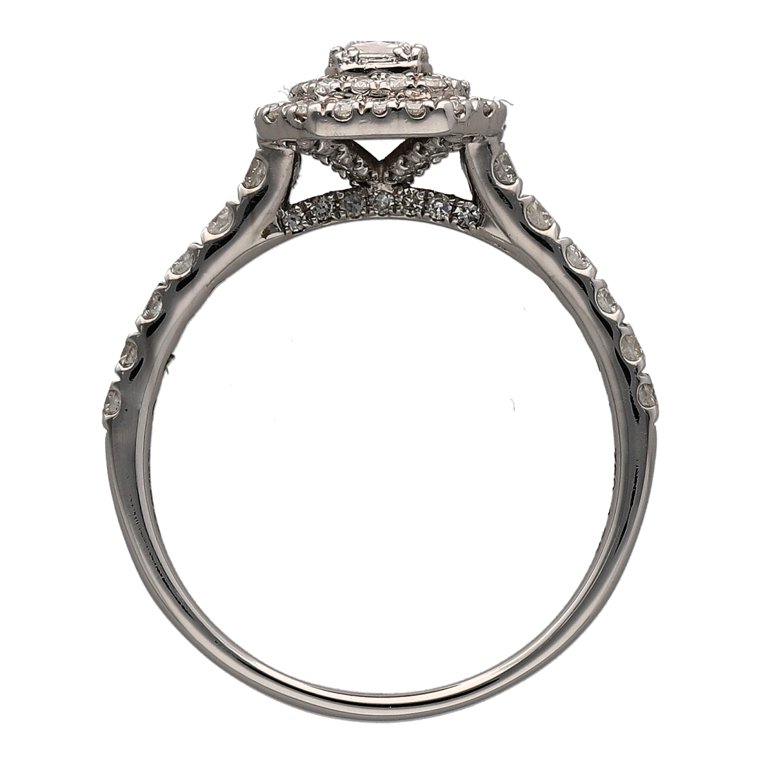 18ct White Gold & Diamond Halo Cluster Ring