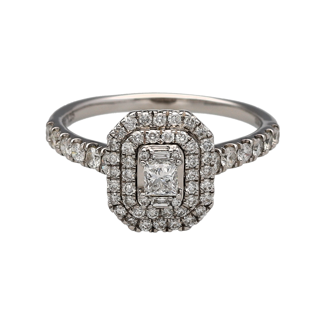 18ct White Gold & Diamond Halo Cluster Ring