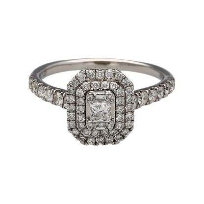 18ct White Gold & Diamond Halo Cluster Ring