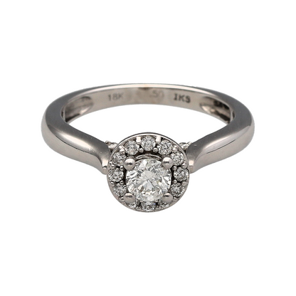 18ct White Gold & Diamond Halo Ring
