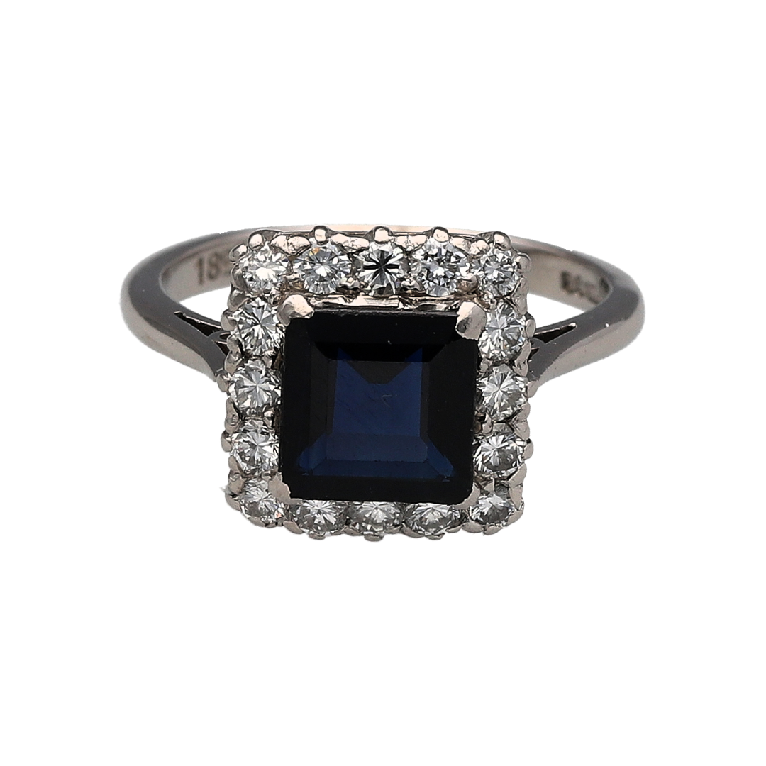 18ct White Gold Diamond & Sapphire Cluster Ring