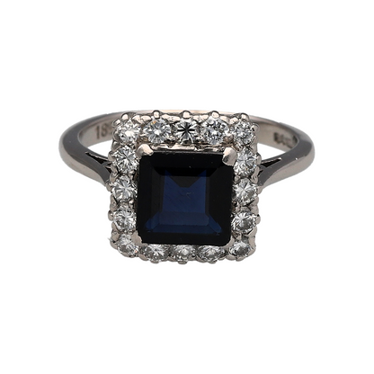 18ct White Gold Diamond & Sapphire Cluster Ring