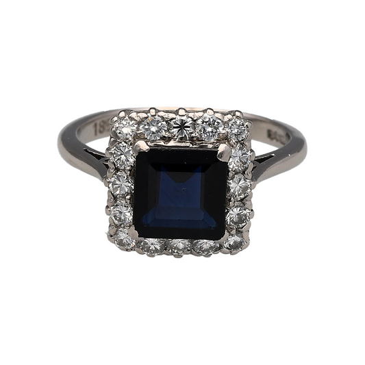 18ct White Gold Diamond & Sapphire Cluster Ring