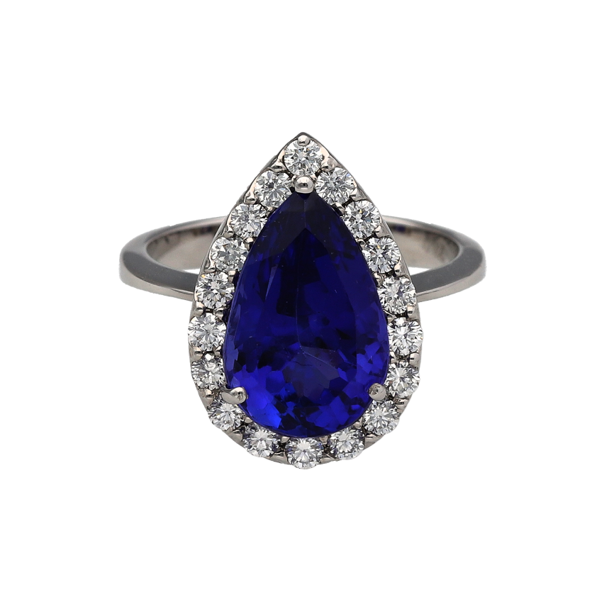 18ct White Gold Diamond & Tanzanite Teardrop Cluster Ring
