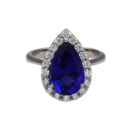 18ct White Gold Diamond & Tanzanite Teardrop Cluster Ring