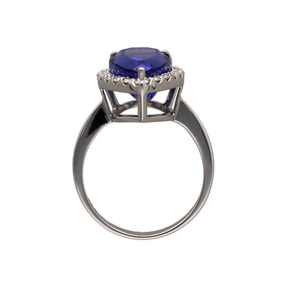 18ct White Gold Diamond & Tanzanite Teardrop Cluster Ring