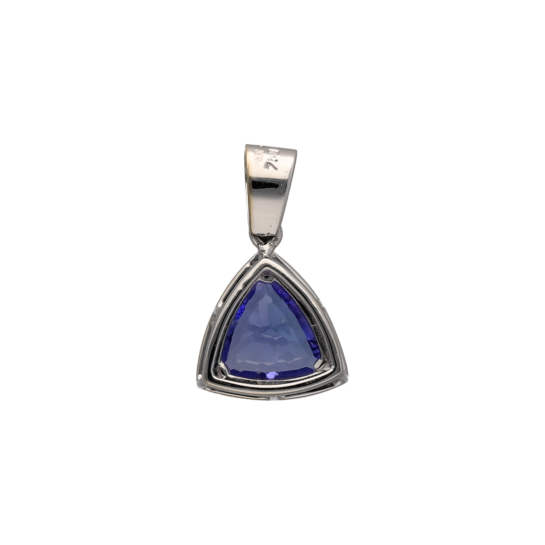 Bring a pop of colour to your jewellery collection with this beautiful pre-owned 18ct white gold diamond and tanzanite triangle cluster pendant. Featuring a vibrant triangular tanzanite surrounded by sparkling diamonds, this elegant pendant is perfect for both everyday wear and special occasions. Tanzanite is also the birthstone for December, making it a thoughtful gift for a December birthday.