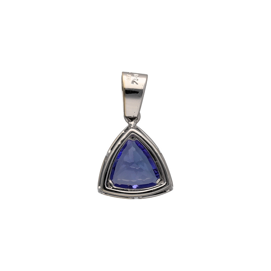 Bring a pop of colour to your jewellery collection with this beautiful pre-owned 18ct white gold diamond and tanzanite triangle cluster pendant. Featuring a vibrant triangular tanzanite surrounded by sparkling diamonds, this elegant pendant is perfect for both everyday wear and special occasions. Tanzanite is also the birthstone for December, making it a thoughtful gift for a December birthday.