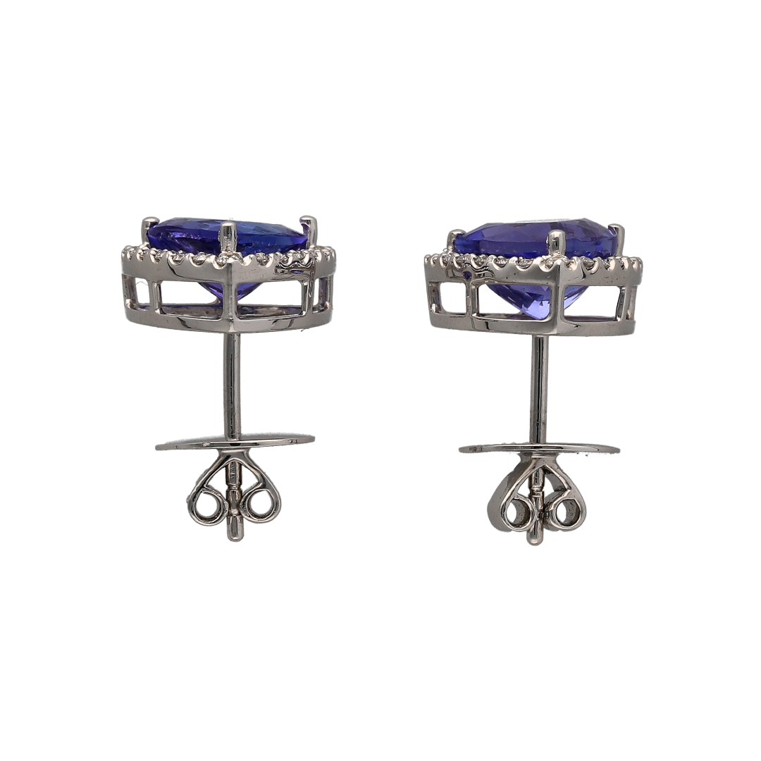 18ct White Gold Diamond & Tanzanite Cluster Stud Earrings