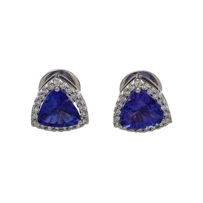 Add a splash of colour to your jewellery collection with these stunning pre-owned 18ct white gold diamond and tanzanite cluster stud earrings. Featuring vibrant triangular tanzanite gemstones surrounded by sparkling diamonds, these elegant studs are perfect for everyday wear or special occasions. Tanzanite is also the birthstone for December, making these earrings a thoughtful gift for a December birthday.