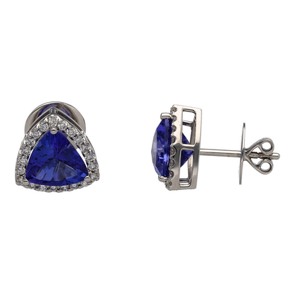 18ct White Gold Diamond & Tanzanite Cluster Stud Earrings