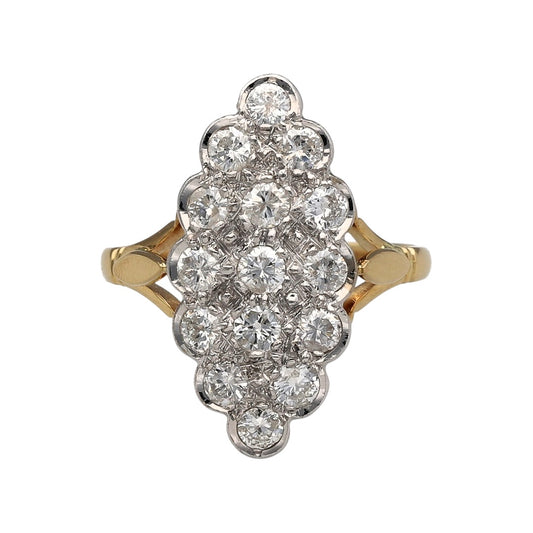 18ct Gold & Diamond Vintage Navette Marquise Cluster Ring