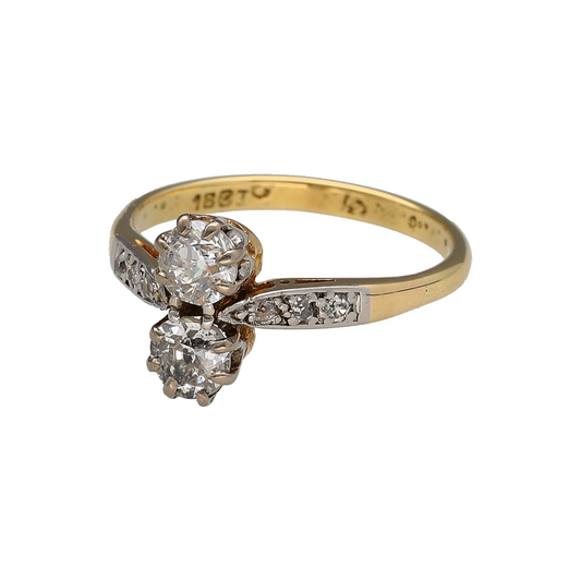 This pre-owned 18ct yellow gold double diamond ring is a distinctive design, featuring two brilliant cut diamonds with approximately 0.88ct of diamond content in total.

Design: Featuring two brilliant cut diamonds set one above the other, this ring creates an eye-catching double stone design complemented by warm 18ct yellow gold.
Material: Made from 18-carat yellow gold.
Gemstone Detail: Two brilliant cut diamonds, each approximately 0.44ct, with approximately 0.88ct of diamond content in total.