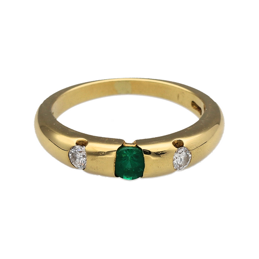 18ct Gold Diamond & Emerald Band Ring