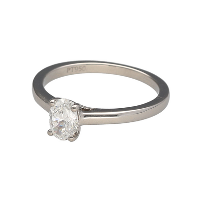 This pre-owned platinum diamond solitaire ring is a timeless design, featuring an oval cut diamond in a classic solitaire setting.

Design: Featuring a classic solitaire design, this ring showcases an oval cut diamond set against the bright finish of platinum.
Material: Made from platinum.
Gemstone Detail: Set with an oval cut diamond of approximately 0.55ct, with an approximate SI1 clarity and I–K colour grade.
Ring Detail: Classic solitaire setting designed to showcase the oval cut centre diamond.