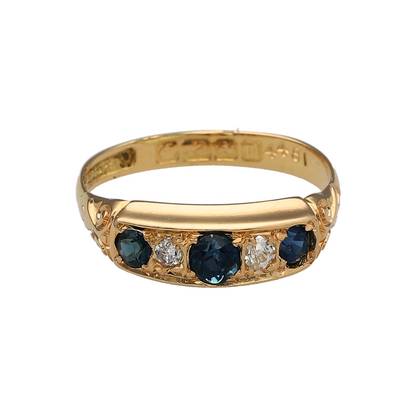 18ct Gold Diamond & Sapphire Vintage Band Ring