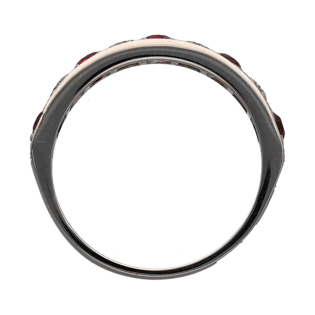 18ct White Gold Diamond & Ruby Band Ring