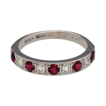 18ct White Gold Diamond & Ruby Band Ring