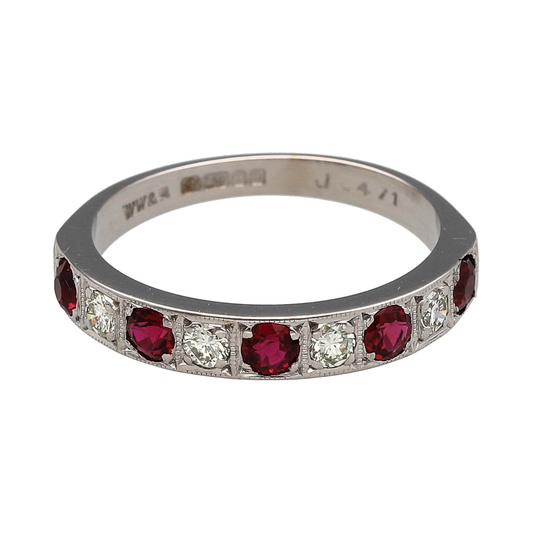 18ct White Gold Diamond & Ruby Band Ring