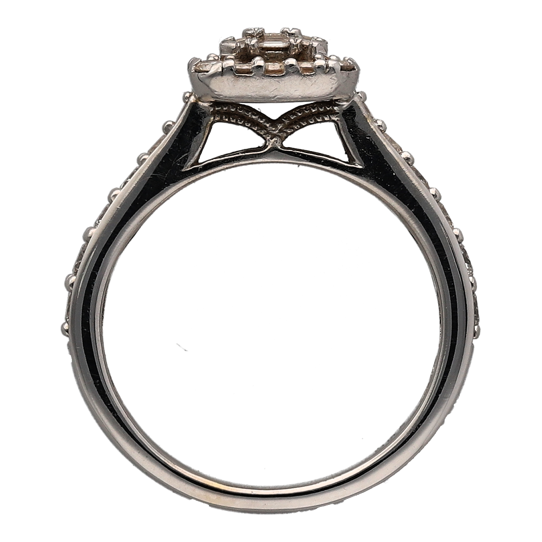 14ct White Gold & Diamond Rectangular Cluster Ring