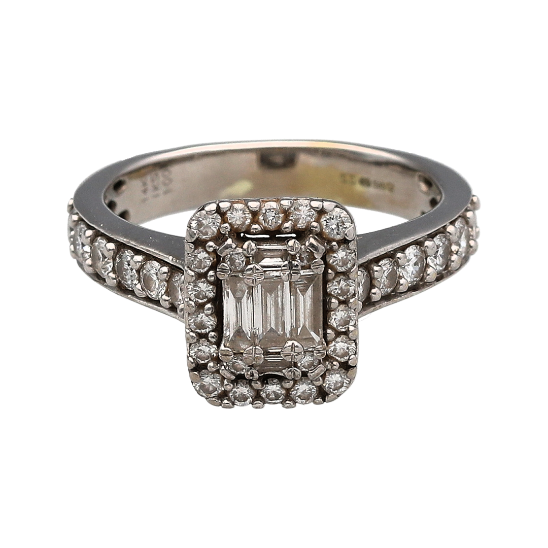 14ct White Gold & Diamond Rectangular Cluster Ring
