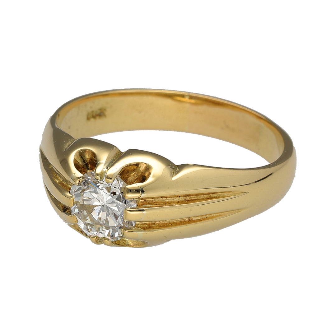 This pre-owned 18ct yellow gold diamond chunky signet ring is a bold vintage-style design, featuring a substantial profile and a large brilliant cut diamond.

Design: Featuring a chunky vintage-style signet design, this ring showcases a brilliant cut diamond set into warm 18ct yellow gold for a bold and traditional appearance.
Material: Made from 18-carat yellow gold.
Gemstone Detail: Set with a brilliant cut diamond of approximately 1.25ct.