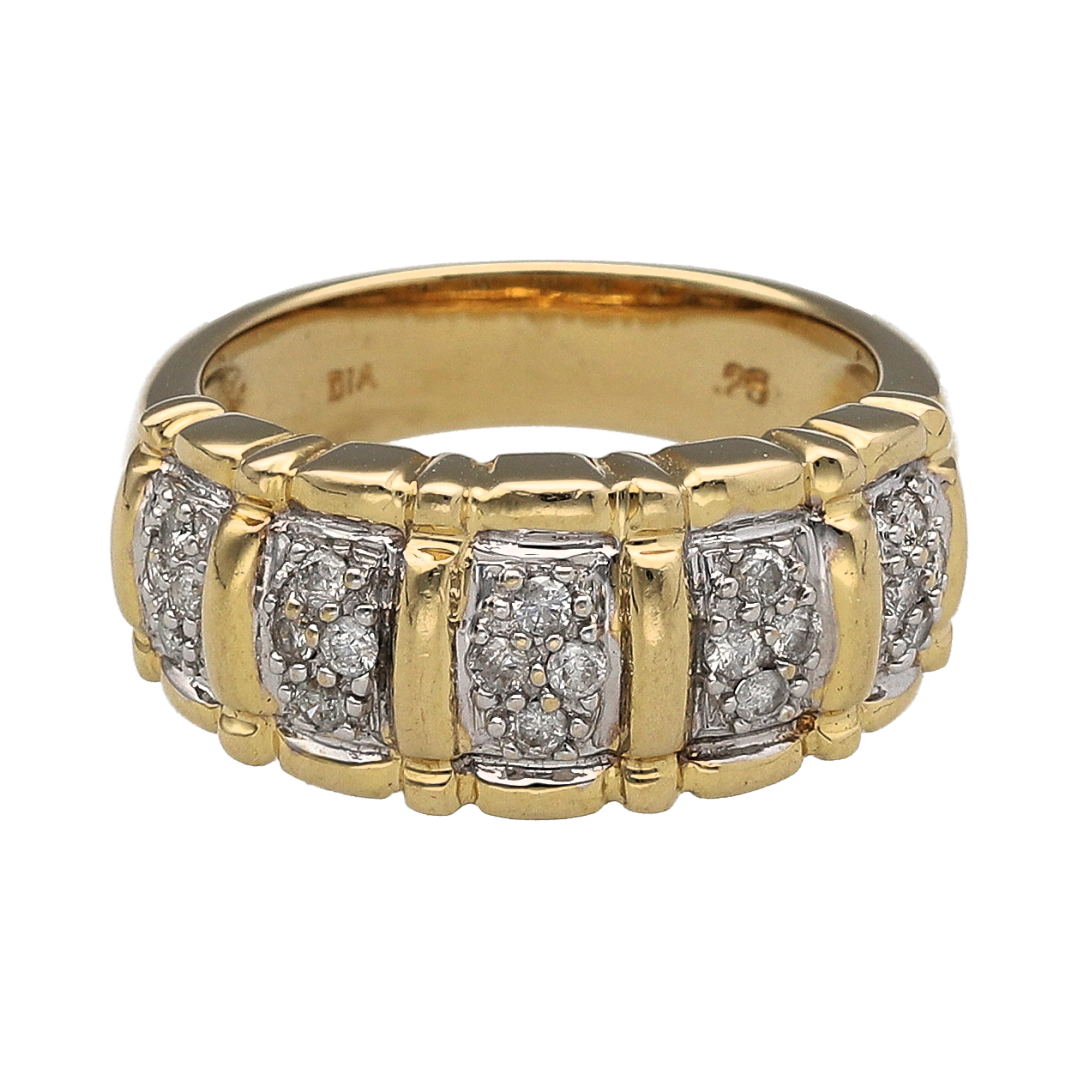 14ct Gold & Diamond Wide Cluster Band Ring