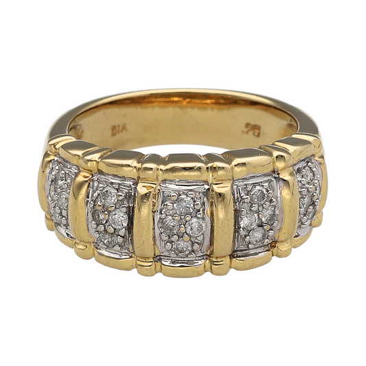 14ct Gold & Diamond Wide Cluster Band Ring
