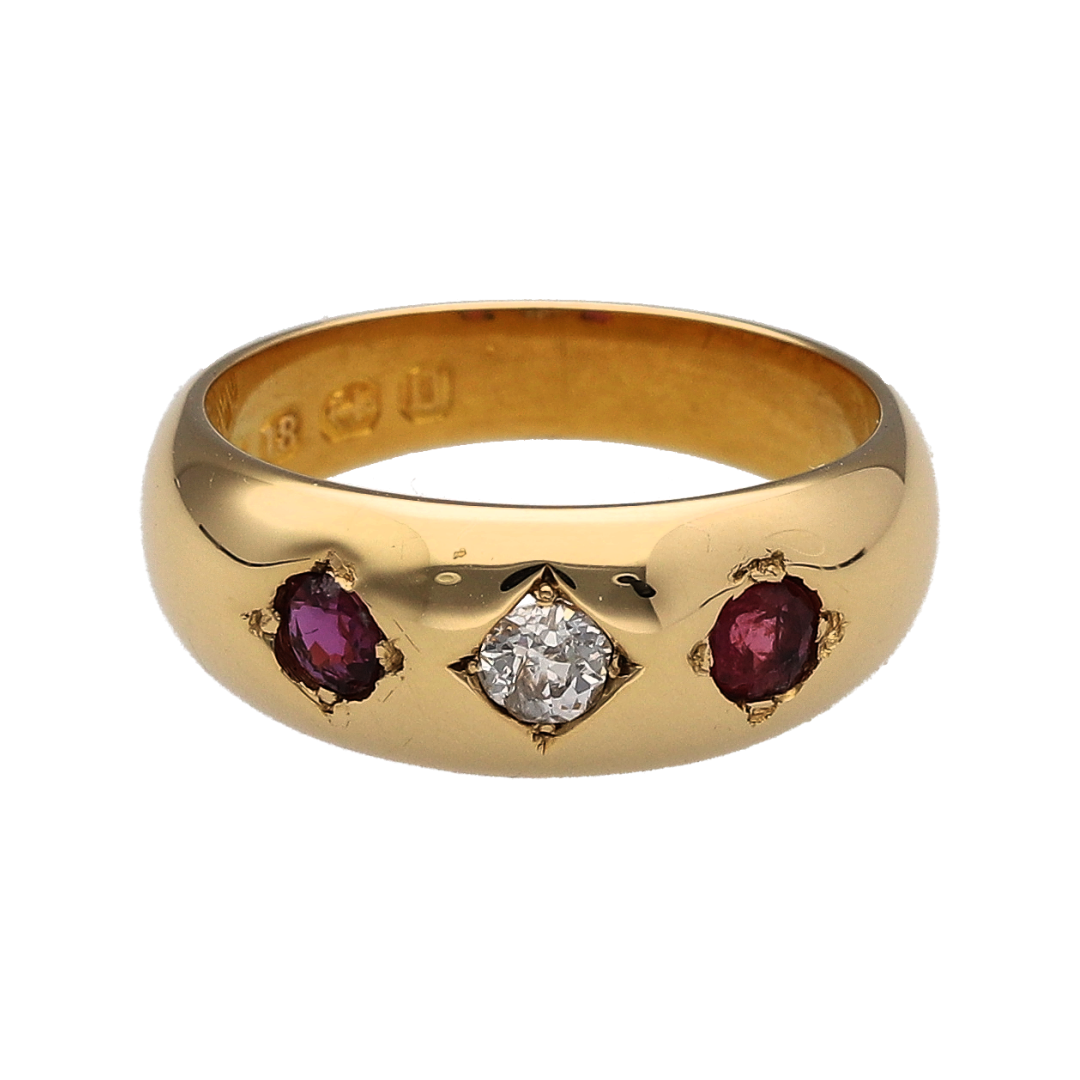 18ct Gold Diamond & Ruby Vintage Style Band Ring
