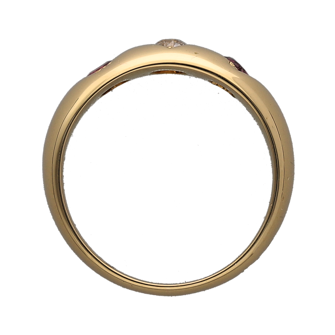 18ct Gold Diamond & Ruby Vintage Style Band Ring