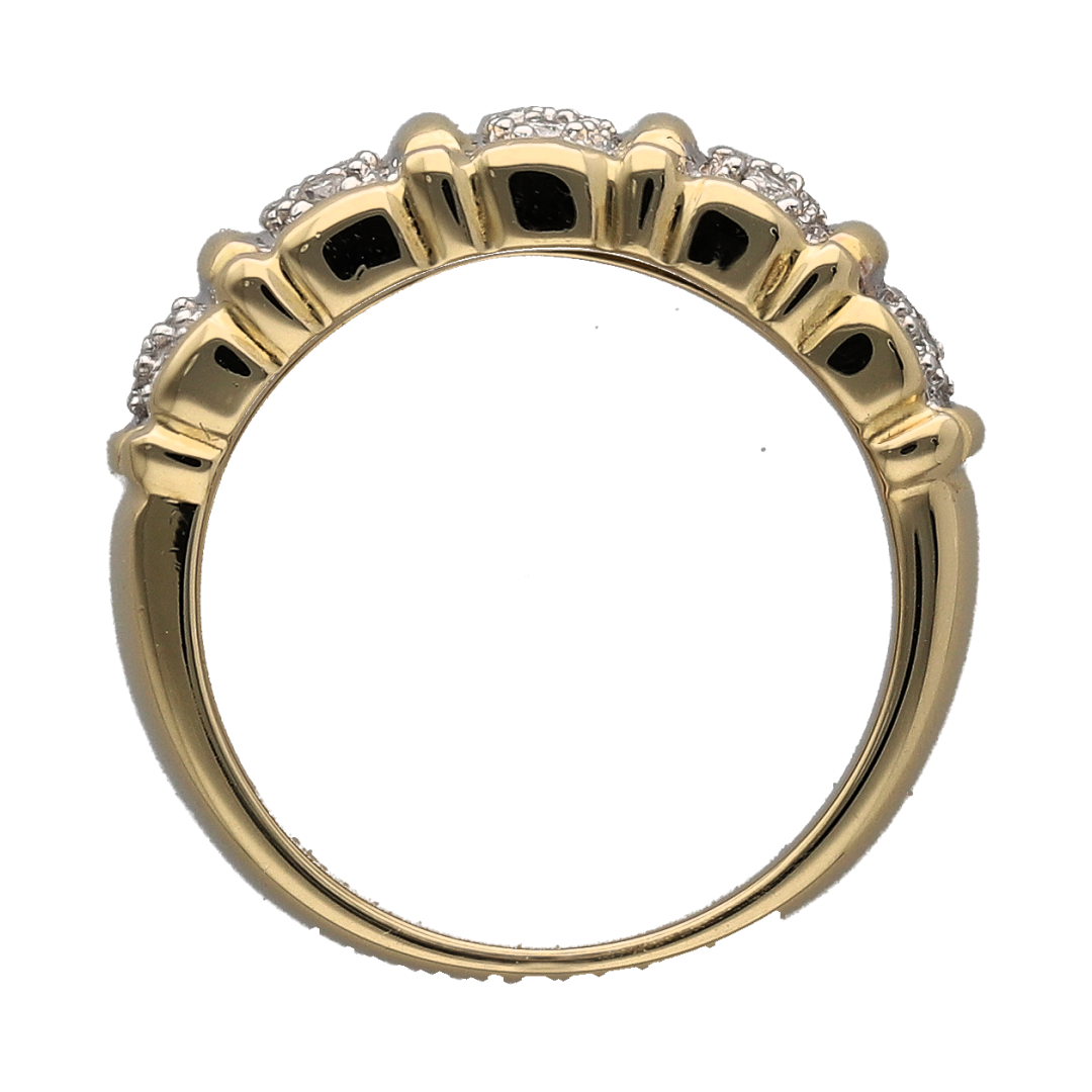 14ct Gold & Diamond Wide Cluster Band Ring