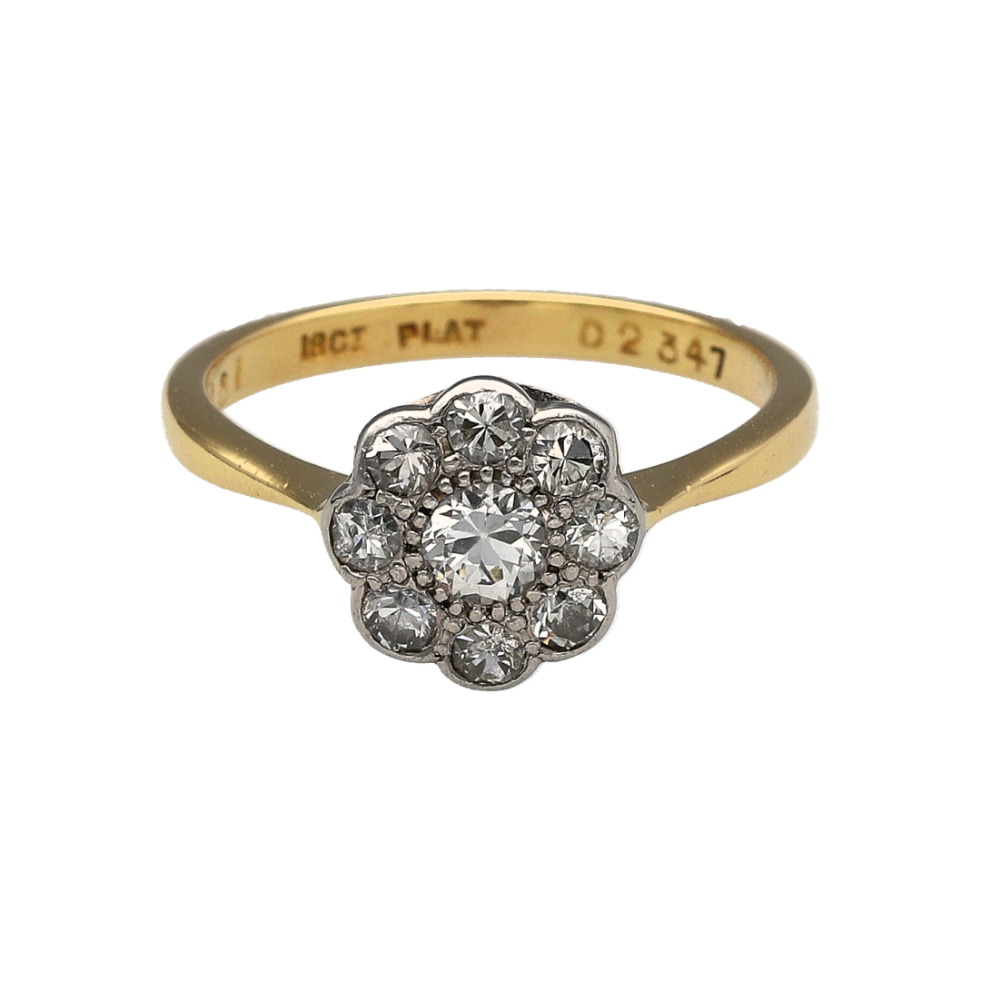 18ct Gold & Platinum Diamond Cluster Ring