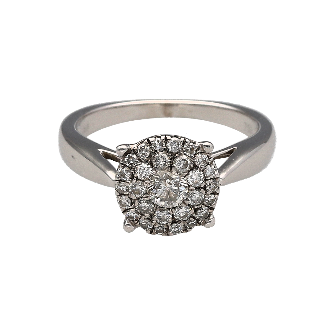18ct White Gold & Diamond Double Halo Cluster Ring