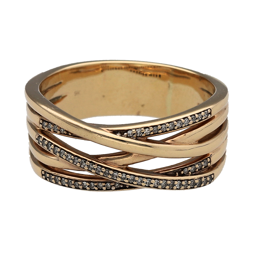 9ct Gold & Diamond Overlap Wide Band Ring