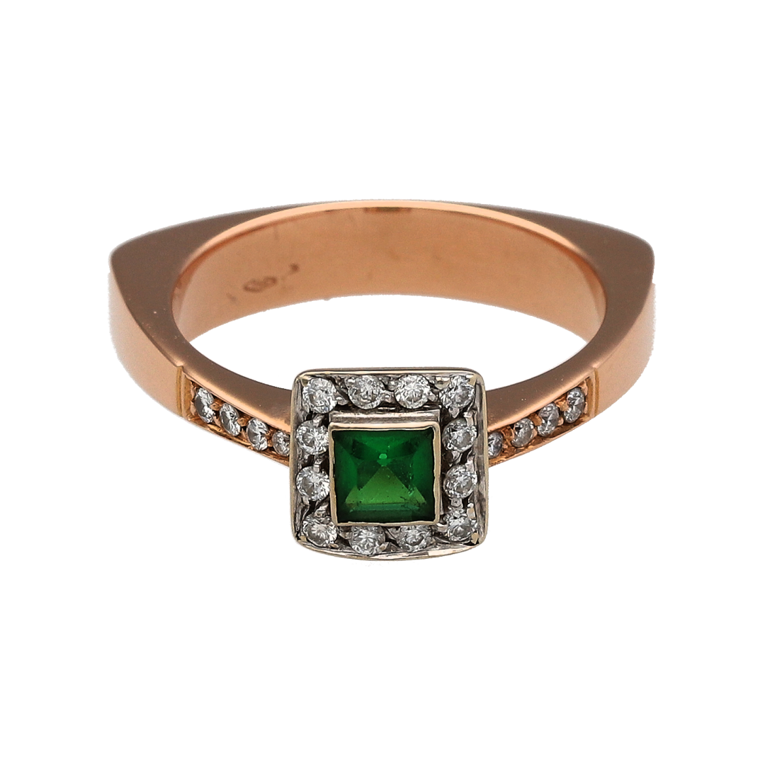 18ct Gold Diamond & Green Stone Cluster Ring