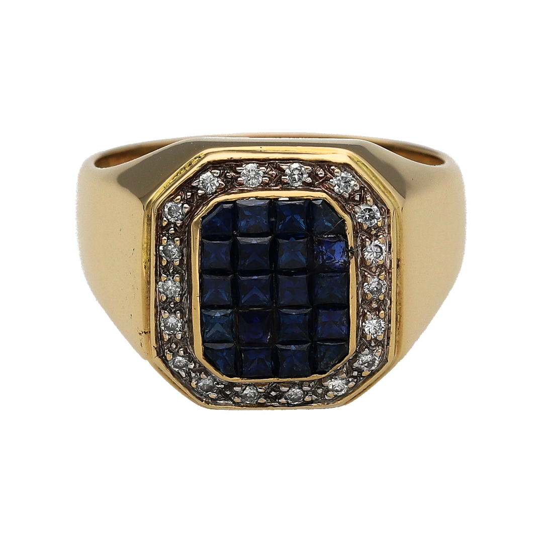 18ct Gold Diamond & Sapphire Signet Ring