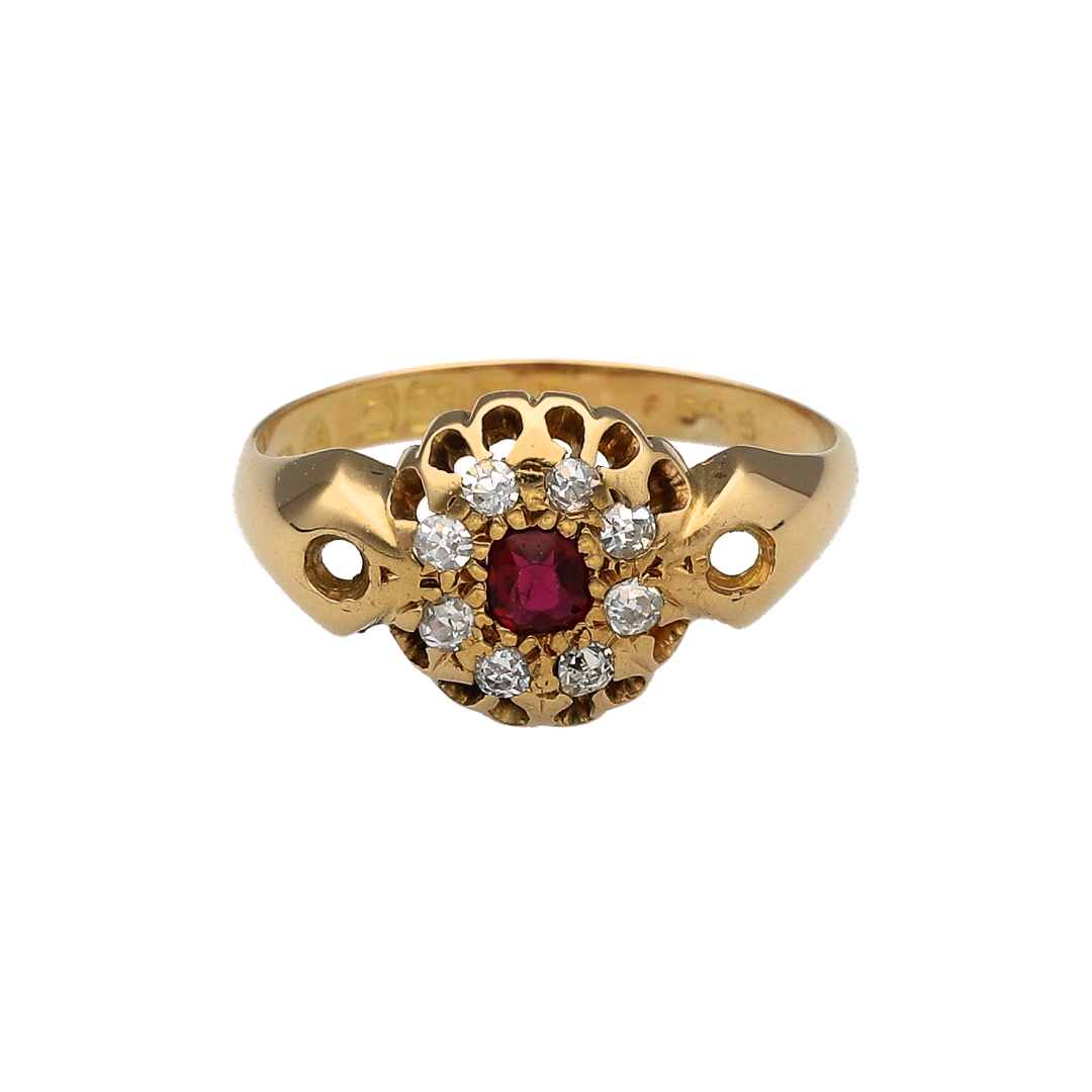 18ct Gold Diamond & Ruby Cluster Ring