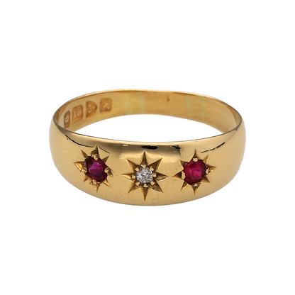 18ct Gold Diamond & Ruby Band Ring