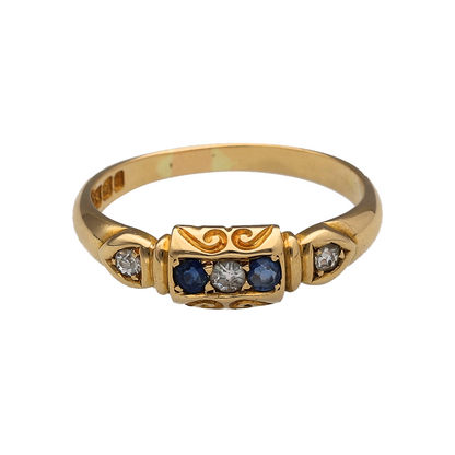 18ct Gold Diamond & Sapphire Vintage Band Ring