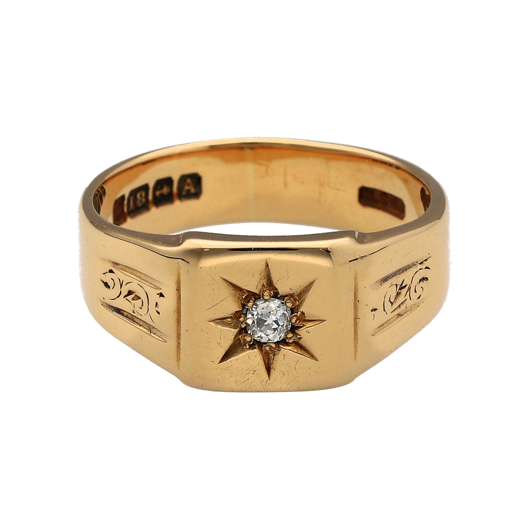 18ct Gold & Diamond Square Signet Ring
